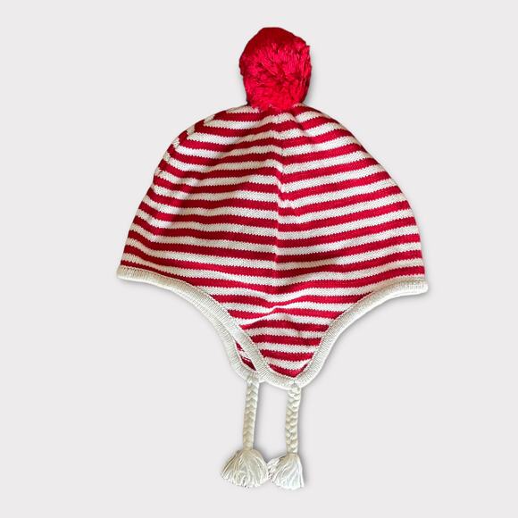 Baby Unisex Red & White Striped Beanie Toque w/ Bobble | Sz 0-6M Cozy & Festive - Picture 2 of 3
